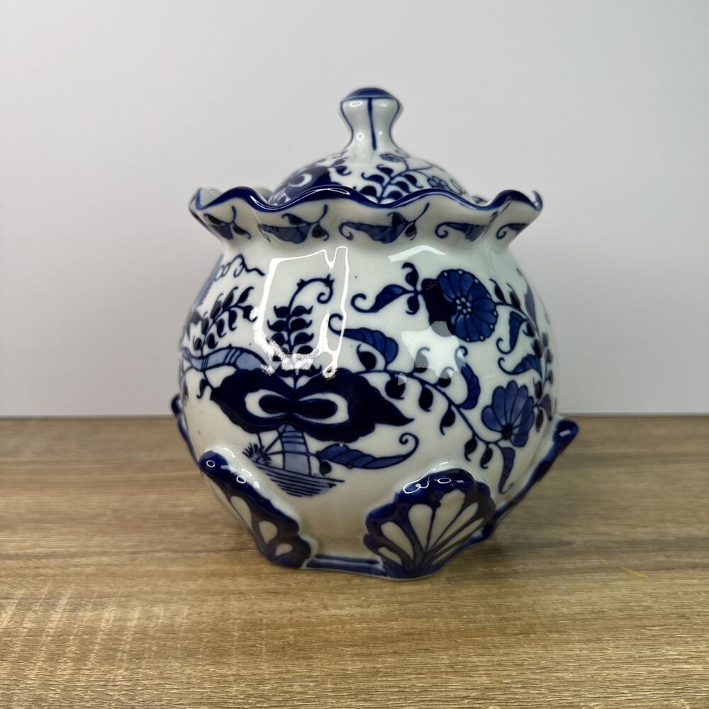 Vintage Blue China Lidded Jar Seymour Mann Porcelain Floral Design